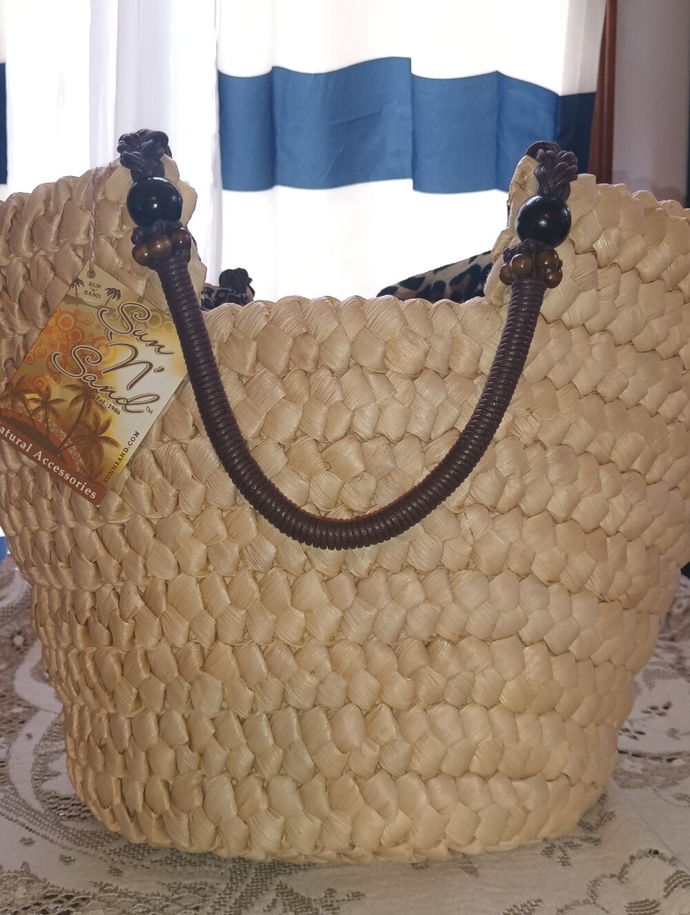 NWT Sun and Sun Straw Tote with Handles Leopard Print Includes Towel
